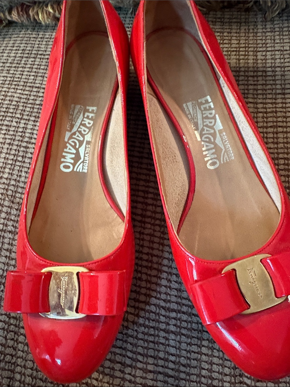 Salvatore Ferragamo Red Patent Varina Bow Ballet Flats with heel-Size 7.5